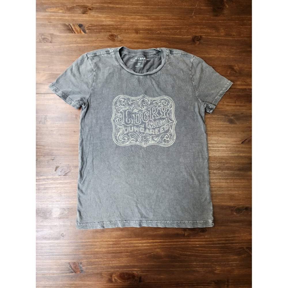 Lucky Brand Western Americana T-Shirt Retro Graphic XS Faded Gray